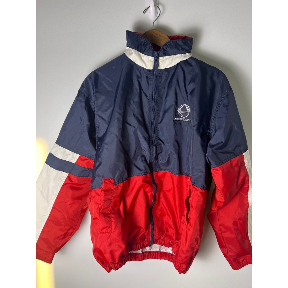 VTG L.A. Loving Windbreaker Jacket M Sm Blue Red Diamond Circle Retro Colorblock